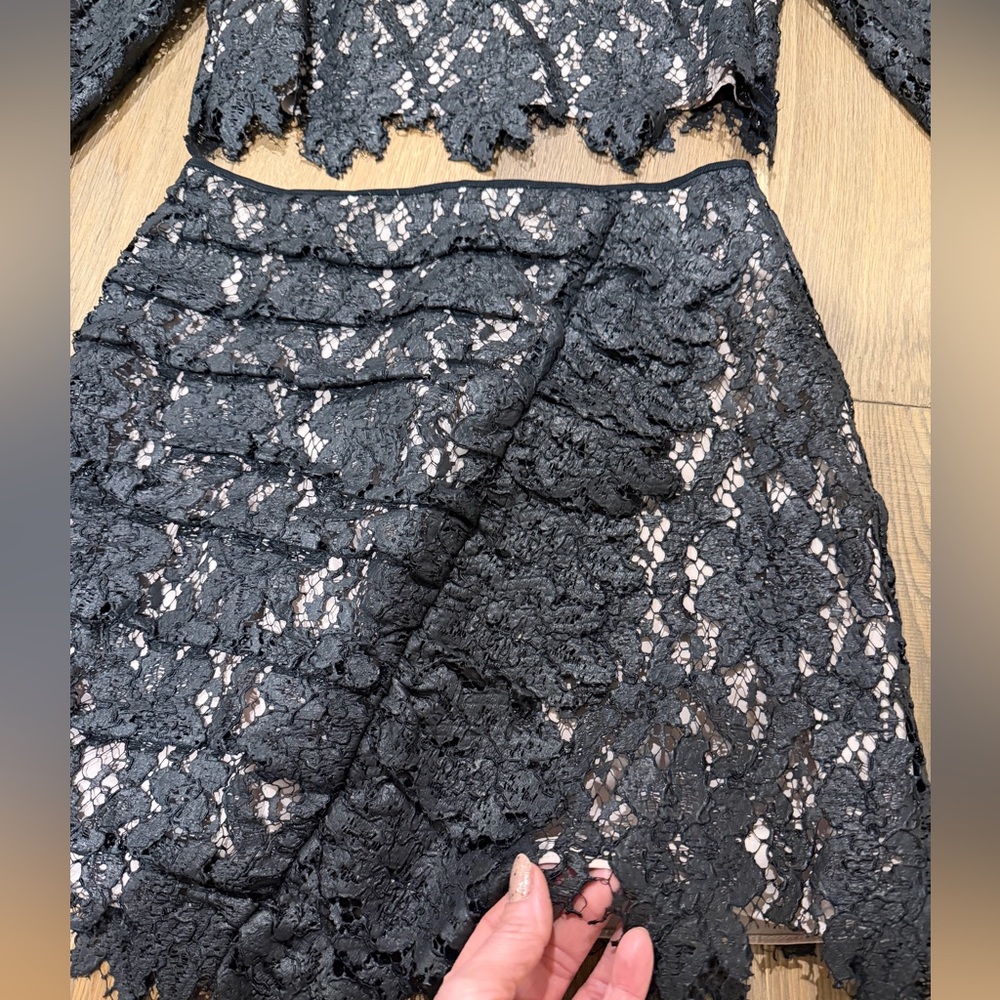 SAYLOR Black Lace Faux Leather Two-Piece Set Party Date Night XS - Picture 7 of 8